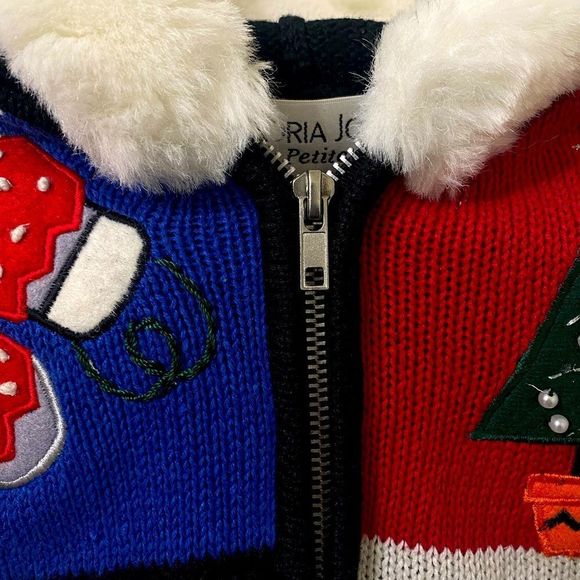 Victoria Jones Christmas Sweater, zip-up hoodie Vintage Petite Large - Picture 6 of 9